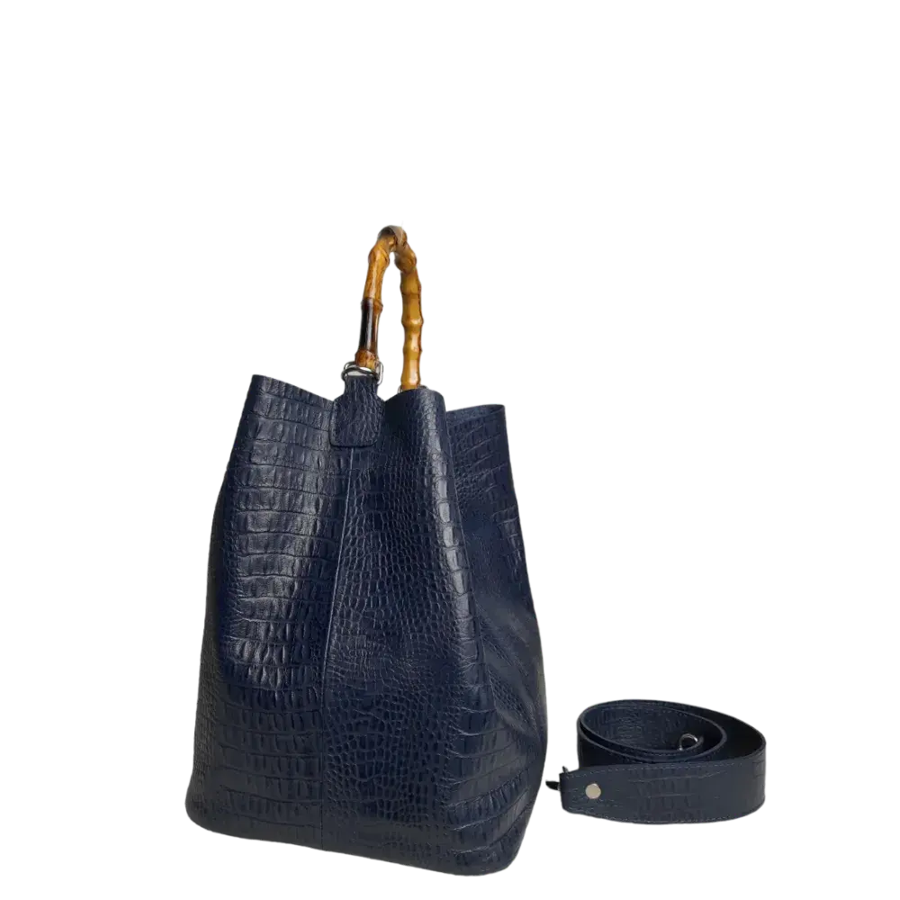 Claire Dameshandtas in donkerblauw reptielleer