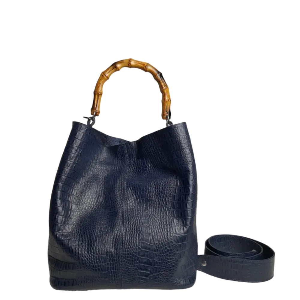 Claire Dameshandtas in donkerblauw reptielleer