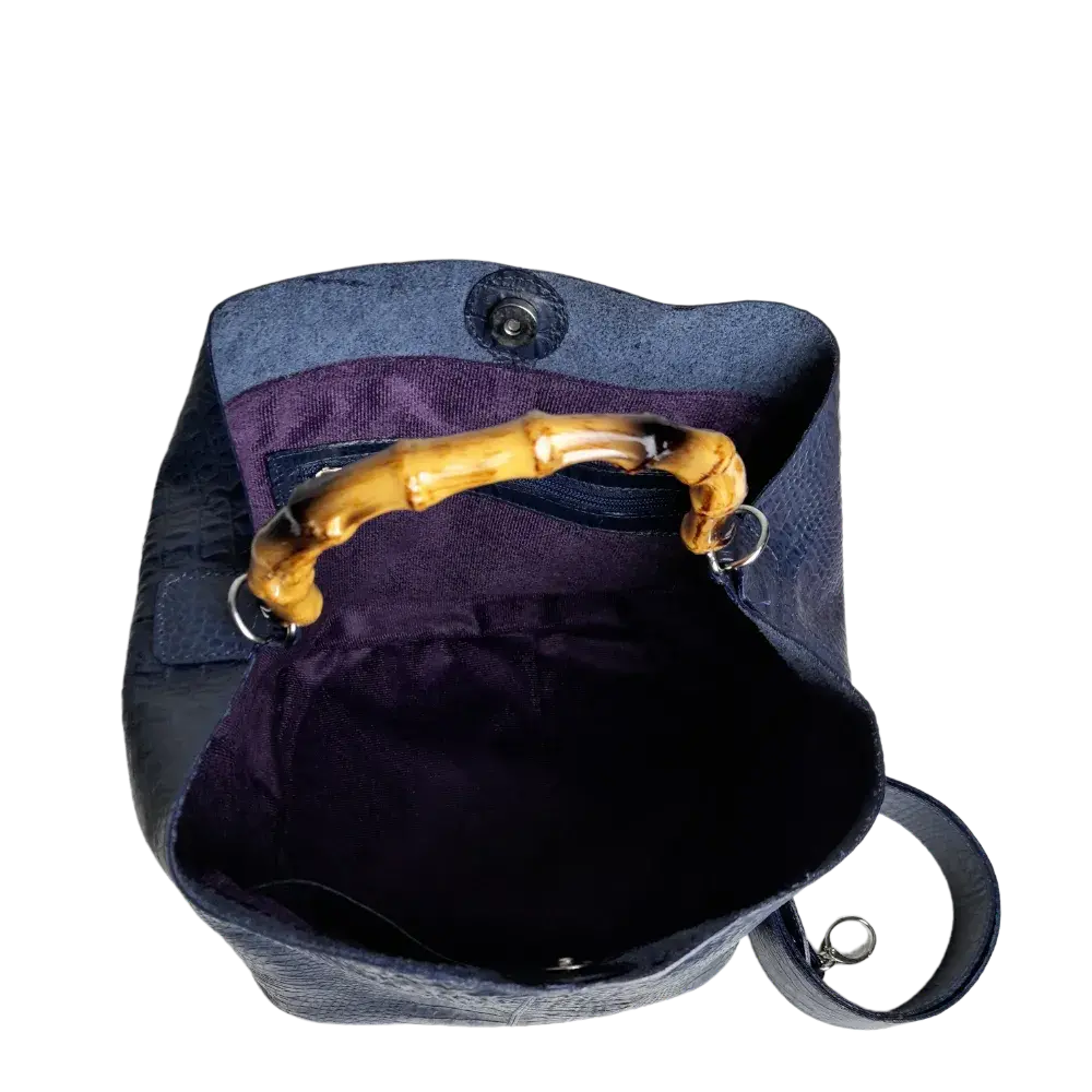 Claire Dameshandtas in donkerblauw reptielleer