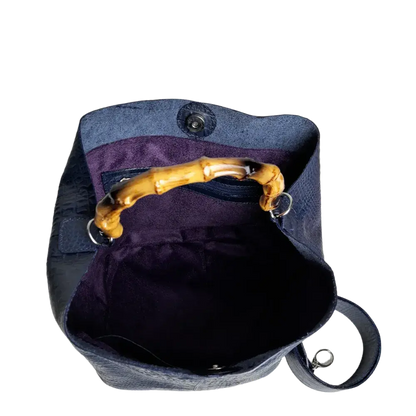 Claire Dameshandtas in donkerblauw reptielleer