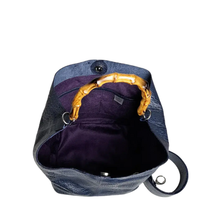Claire Dameshandtas in donkerblauw reptielleer