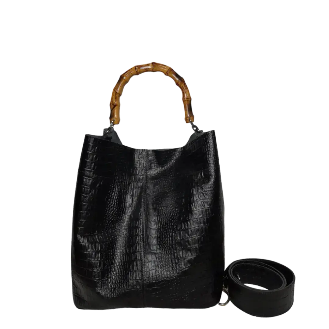 Claire Dames zwarte reptielleer tas
