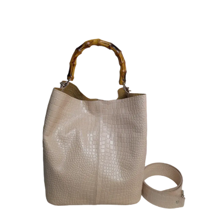 Claire damesleren tas in nudekleurige reptiel-look