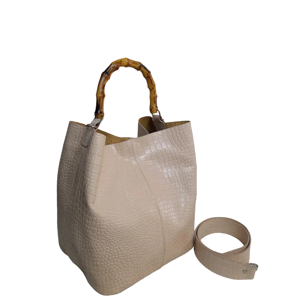 Claire damesleren tas in nudekleurige reptiel-look
