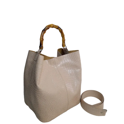 Claire damesleren tas in nudekleurige reptiel-look