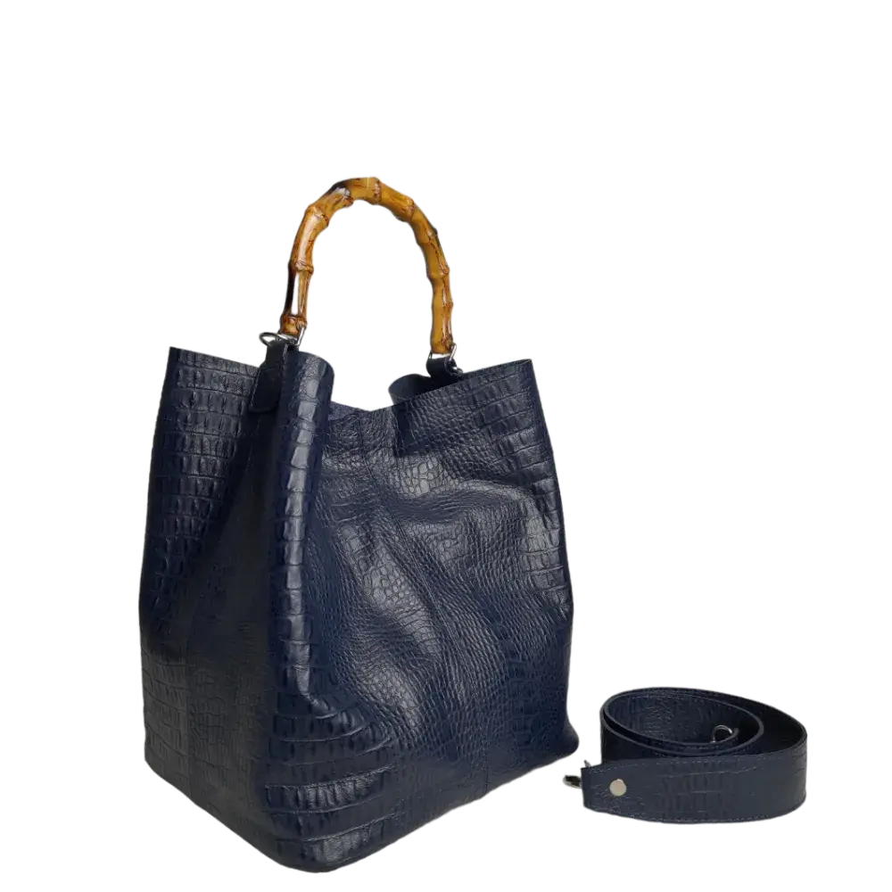 Claire Dameshandtas in donkerblauw reptielleer