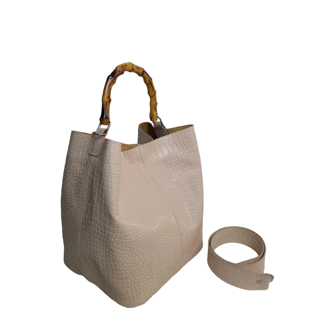 Claire damesleren tas in nudekleurige reptiel-look