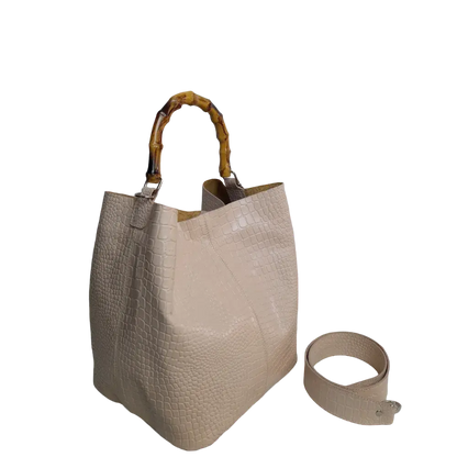 Claire damesleren tas in nudekleurige reptiel-look