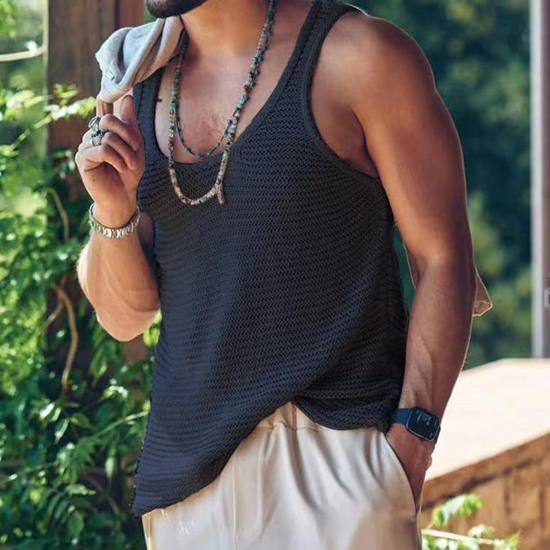 Herren Lässiges Strick-Tanktop in Unifarbe 55936533Y