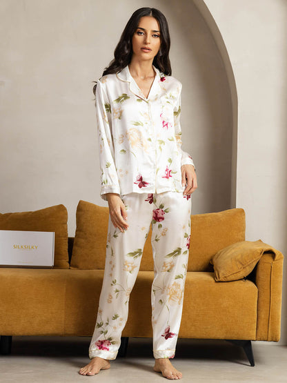 Klassieke Pyjama van Pure Zijde met Biesrand, 2-delig