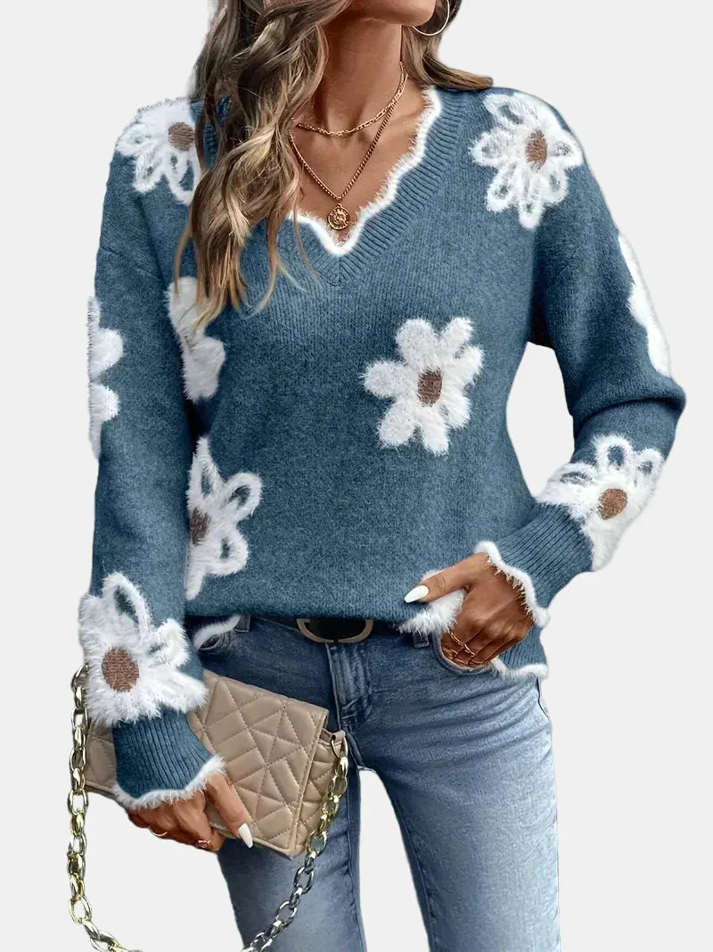 Elara™ | V-hals pullover met bloemenprint