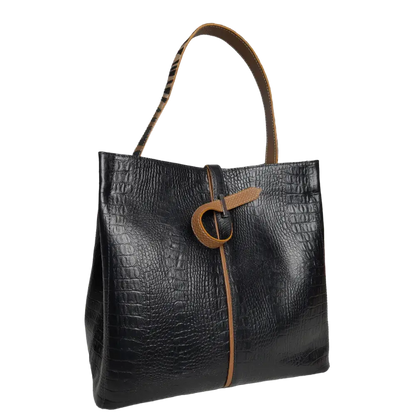 Lucy Reptil zwarte lederen handtas voor dames