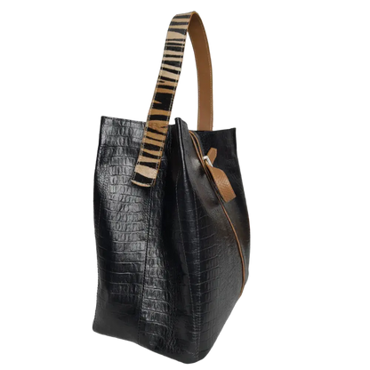 Lucy Reptil zwarte lederen handtas voor dames