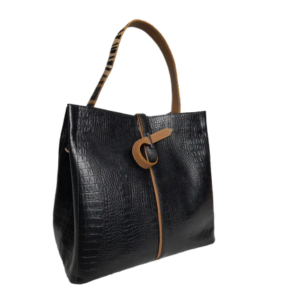 Lucy Reptil zwarte lederen handtas voor dames