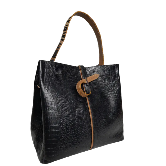 Lucy Reptil schwarze Lederhandtasche für Frauen