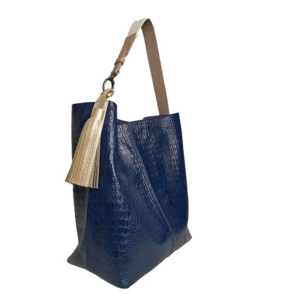 Serenity damesleren handtas in donkerblauw reptielleer