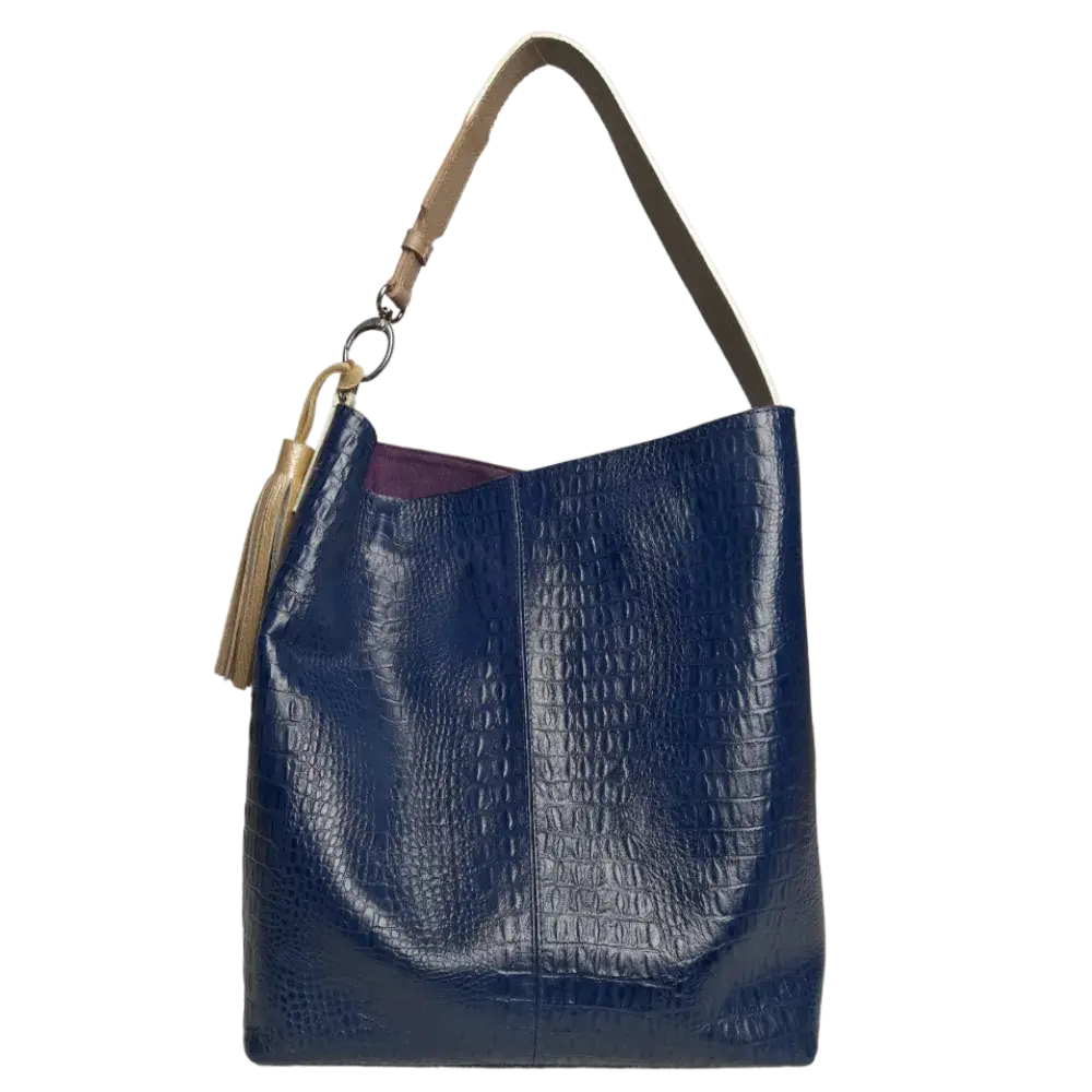 Serenity damesleren handtas in donkerblauw reptielleer