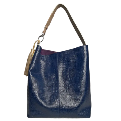 Serenity damesleren handtas in donkerblauw reptielleer
