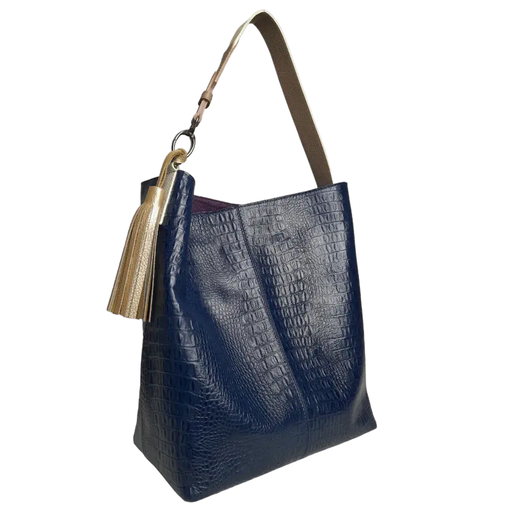Serenity damesleren handtas in donkerblauw reptielleer