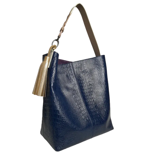 Serenity damesleren handtas in donkerblauw reptielleer