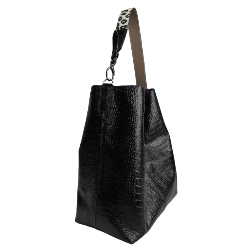 Serenity Reptile Zwarte Leren Handtas voor Dames