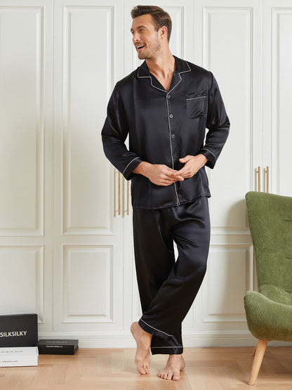 Ensemble Pyjama à Manches Longues à Revers pour Homme en Soie