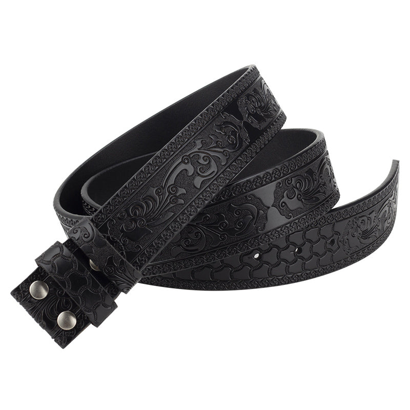 Heren splitleren vintage gegraveerde riem met gladde gesp 03835457U