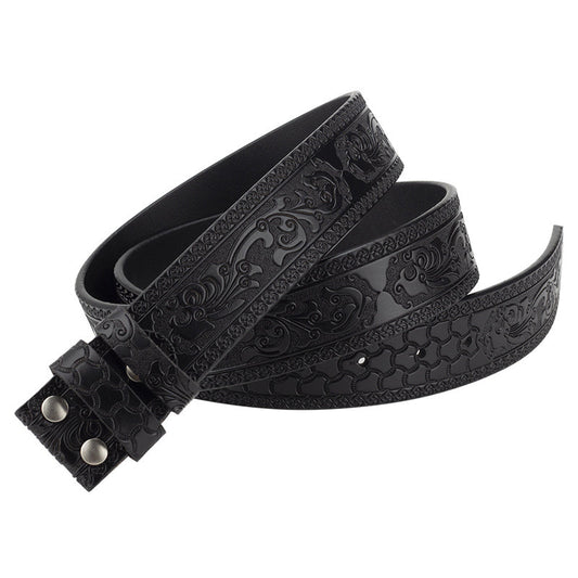 Heren splitleren vintage gegraveerde riem met gladde gesp 03835457U