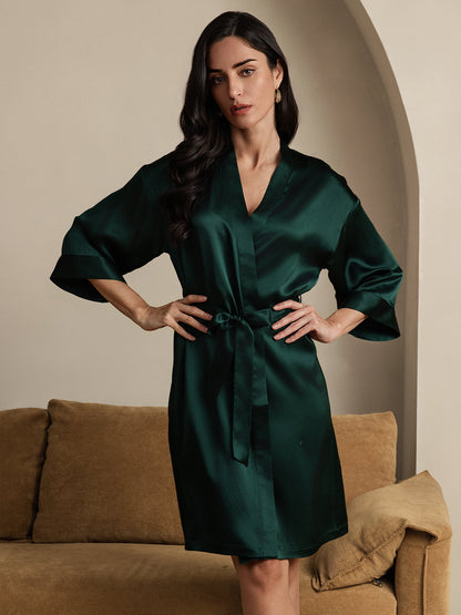 Kimono Peignoir Portefeuille Ceinturée en Pure Soie pour Femme