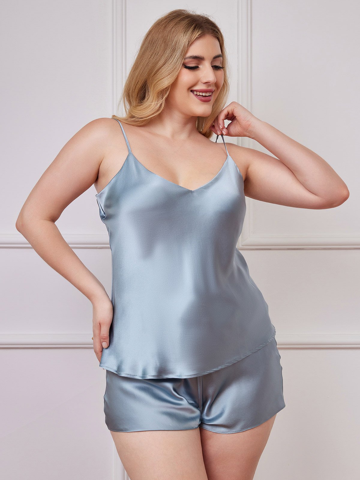 Set van pure zijden spaghettibandjes caraco plus size