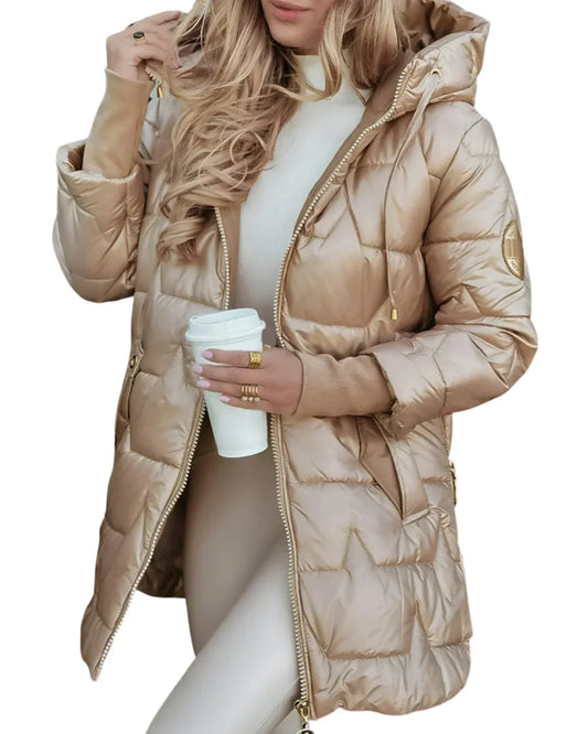 Sorelle| Eleganter Wintermantel mit Kapuze und Wattierung