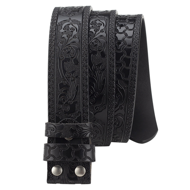 Heren splitleren vintage gegraveerde riem met gladde gesp 03835457U