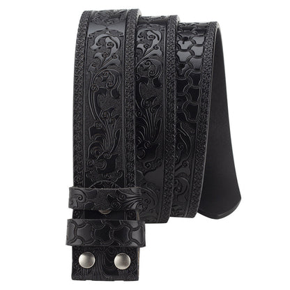 Heren splitleren vintage gegraveerde riem met gladde gesp 03835457U