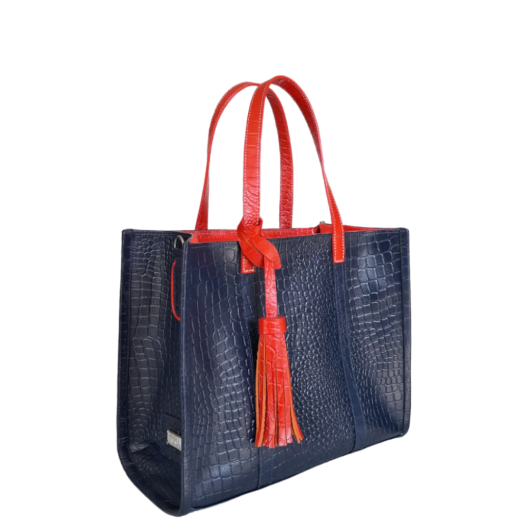 Greta leren dameshandtas, donkerblauw reptielleer