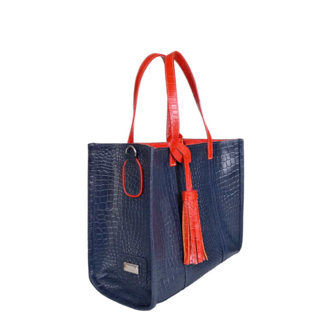 Greta leren dameshandtas, donkerblauw reptielleer
