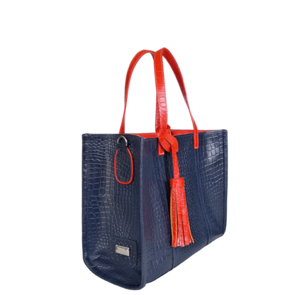 Greta leren dameshandtas, donkerblauw reptielleer