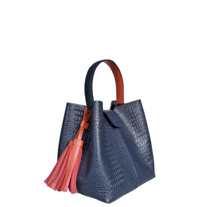 Lucia Damen kleine leren tas van donkerblauw hagedissenleer