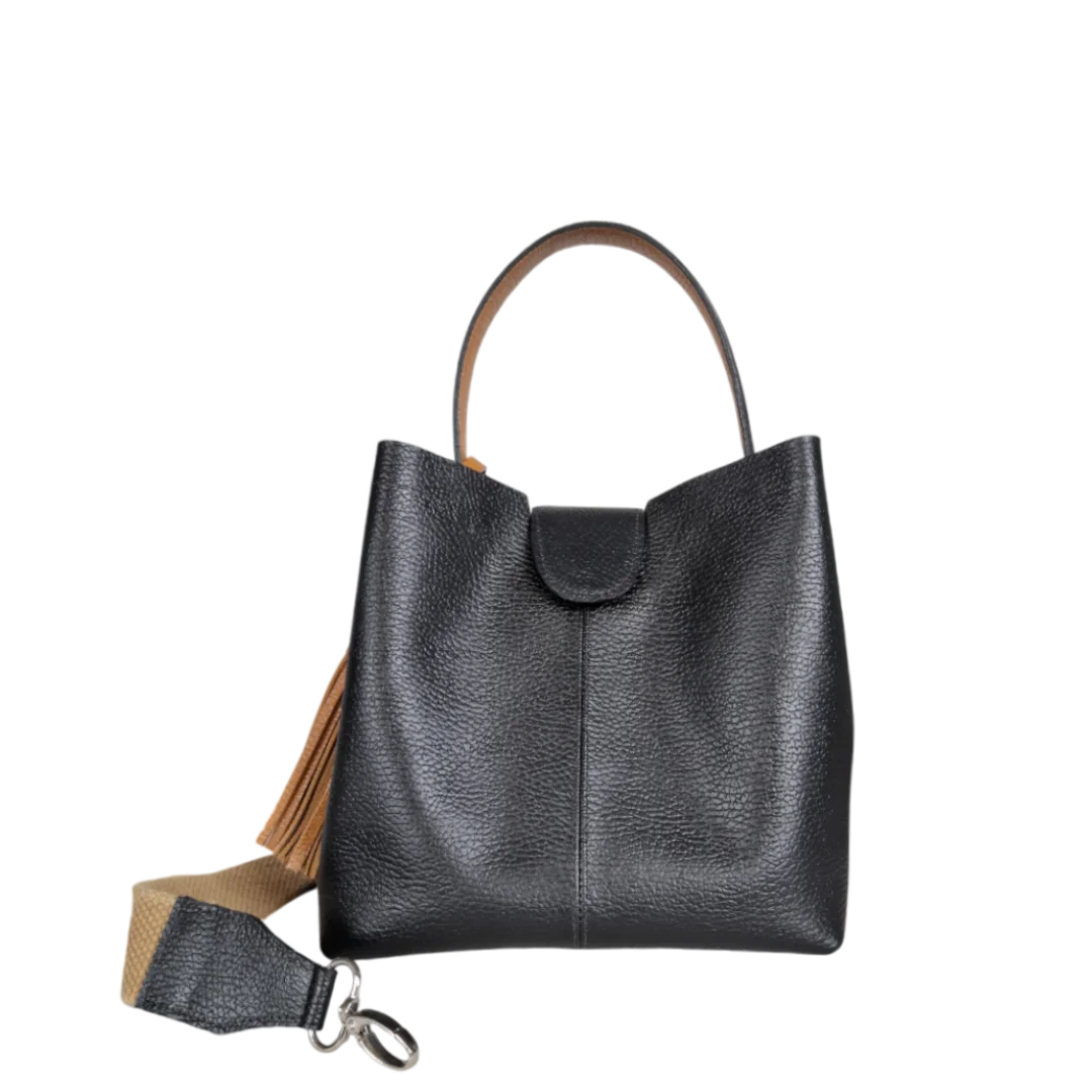 Lucia kleine Lederhandtasche für Frauen, schwarz