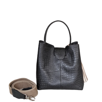 Lucia Reptil schwarz kleine Lederhandtasche für Frauen