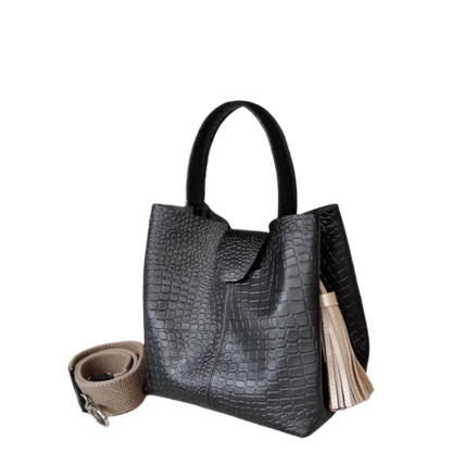 Lucia Reptil schwarz kleine Lederhandtasche für Frauen
