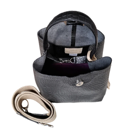 Lucia Reptil schwarz kleine Lederhandtasche für Frauen
