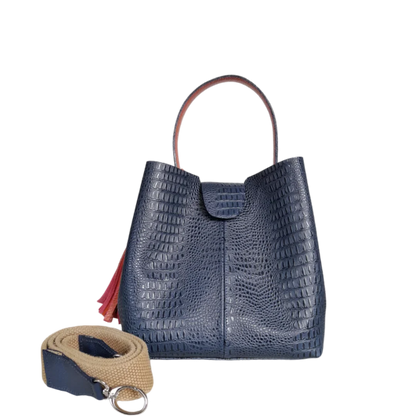 Lucia Damen kleine leren tas van donkerblauw hagedissenleer