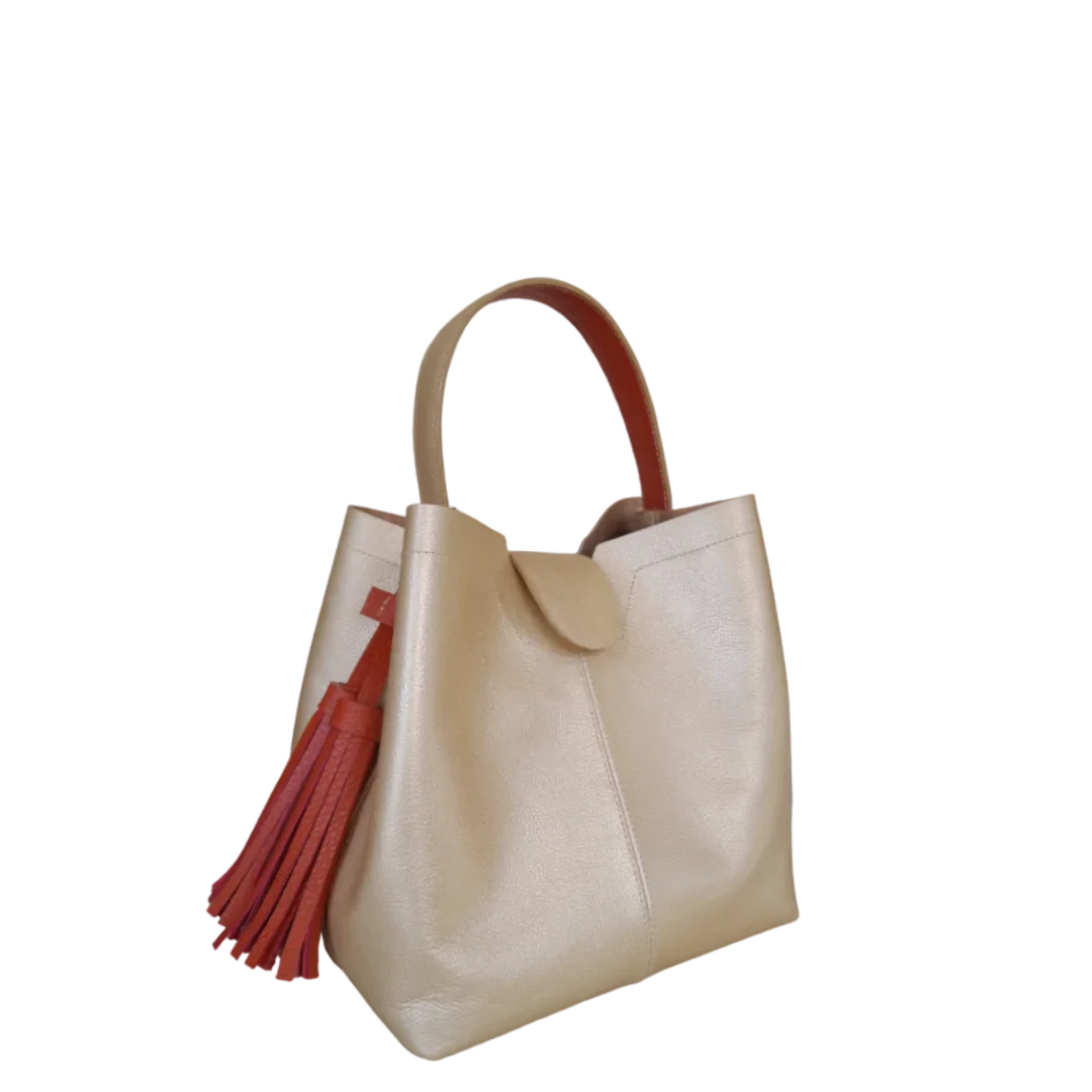 Lucia goldene kleine Lederhandtasche für Frauen