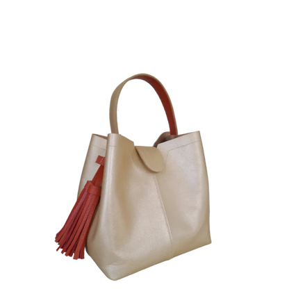 Lucia goldene kleine Lederhandtasche für Frauen