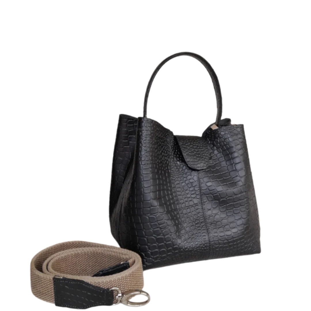 Lucia Reptil schwarz kleine Lederhandtasche für Frauen