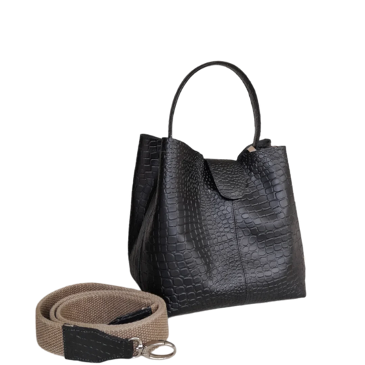 Lucia Reptil schwarz kleine Lederhandtasche für Frauen