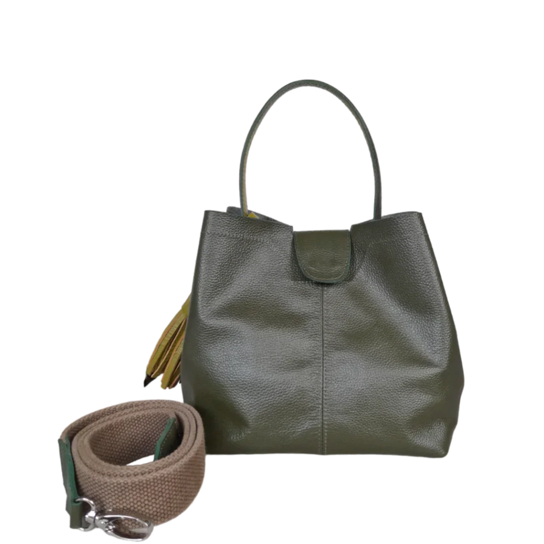 Lucia kleine Lederhandtasche für Frauen in olivgrün