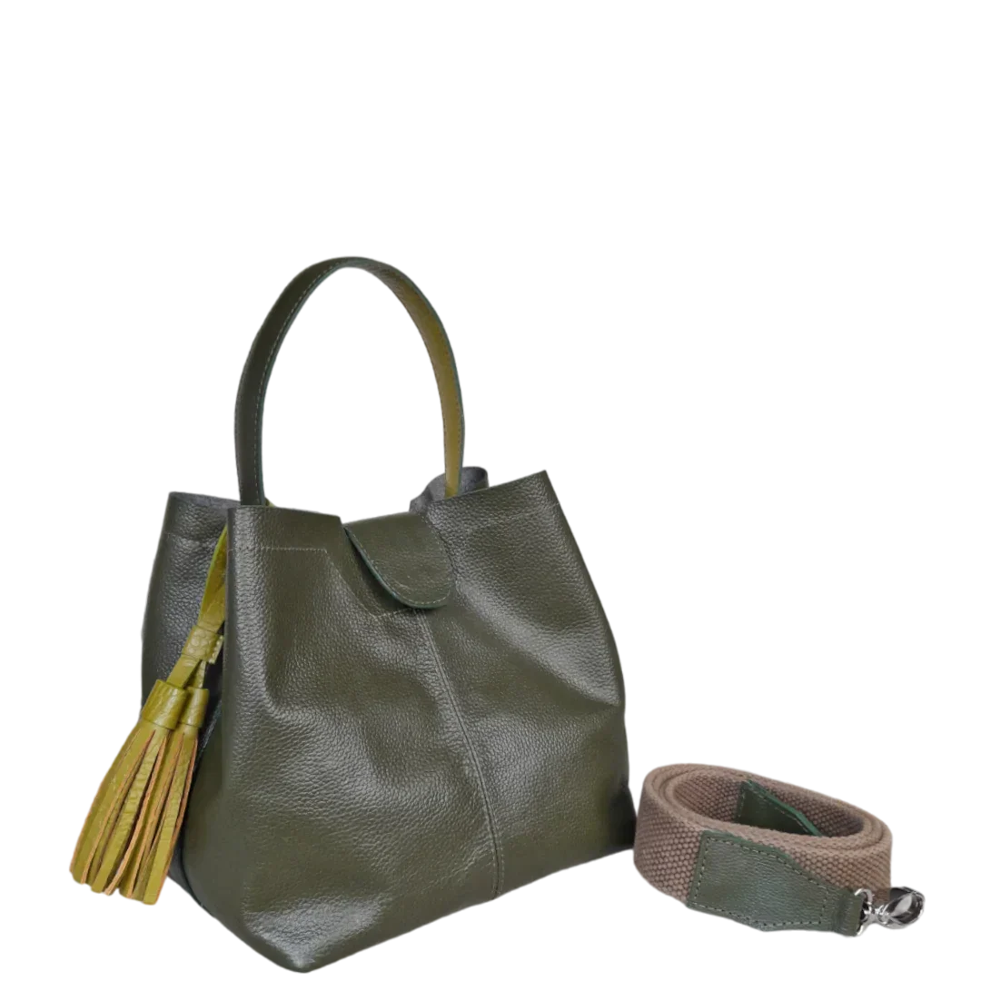 Lucia kleine Lederhandtasche für Frauen in olivgrün