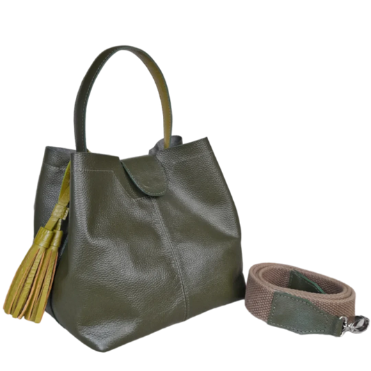 Camila große olivgrüne Lederhandtasche für Frauen