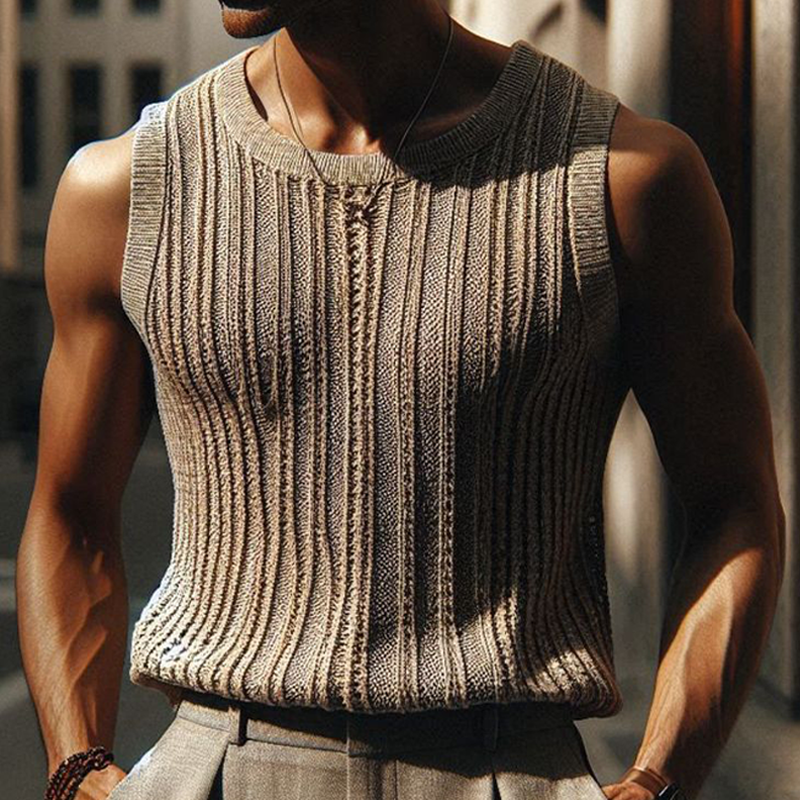 Heren Zomer Basic Gebreide Gestreepte Tanktop MTA1335F8U